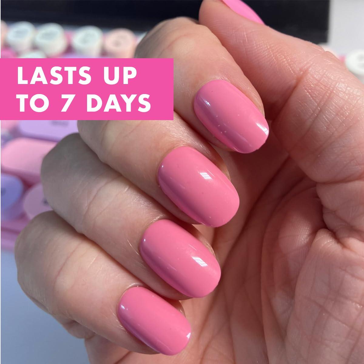 imageOlive ampamp June Classic Super Stick Mani Press On Nails Short Round No Glue Needed 32 Tab Nails in 16 Sizes NonToxic Tabs Easy OnOff NonDamaging 7Day Wear Taffy Bright Pink
