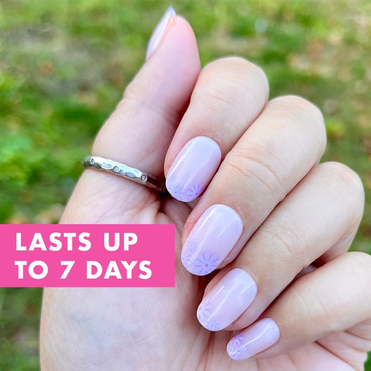 imageOlive ampamp June Classic Super Stick Mani Press On Nails Short Round No Glue Needed 32 Tab Nails in 16 Sizes NonToxic Tabs Easy OnOff NonDamaging Realest Look 7Day Wear Rink Pastel BlueFloral Tip