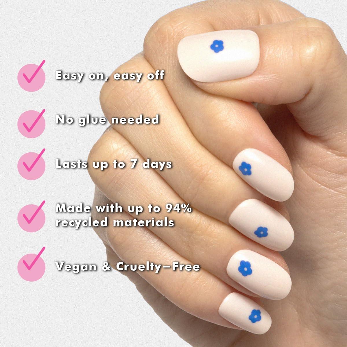 imageOlive ampamp June Classic Super Stick Mani Press On Nails Short Round No Glue Needed 32 Tab Nails in 16 Sizes NonToxic Tabs Easy OnOff NonDamaging Realest Look 7Day Wear Rink Pastel BlueMod Flowers