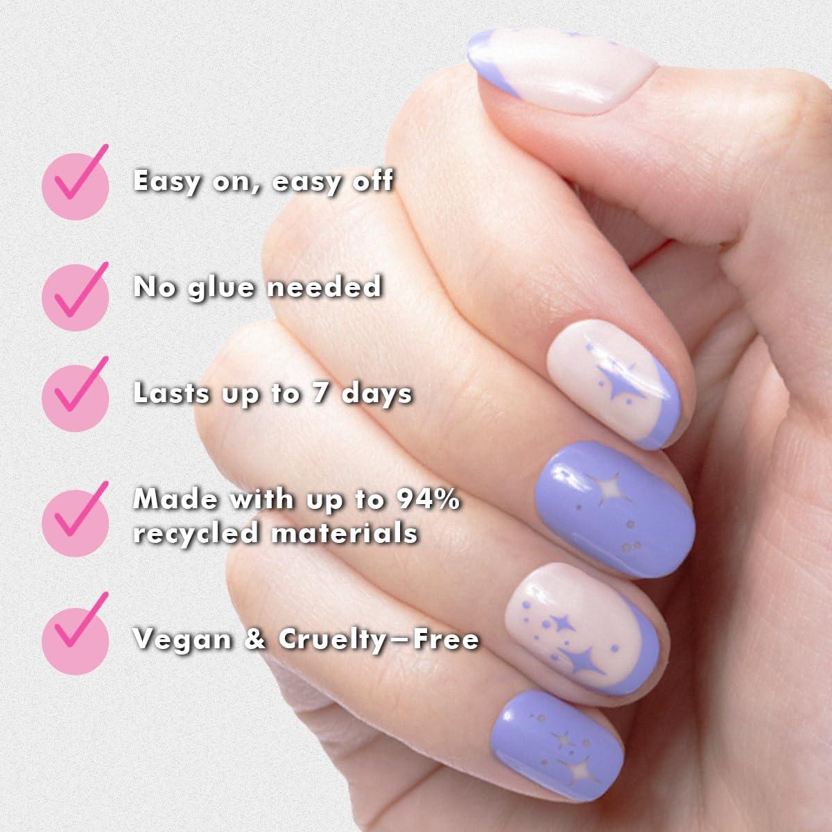 imageOlive ampamp June Classic Super Stick Mani Press On Nails Short Round No Glue Needed 32 Tab Nails in 16 Sizes NonToxic Tabs Easy OnOff NonDamaging Realest Look 7Day Wear Rink Pastel BlueMixed Purple Sparkle
