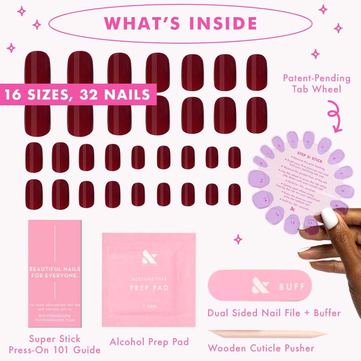 imageOlive ampamp June Classic Super Stick Mani Press On Nails Short Round No Glue Needed 32 Tab Nails in 16 Sizes NonToxic Tabs Easy OnOff NonDamaging Realest Look 7Day Wear Rink Pastel BlueMulberry