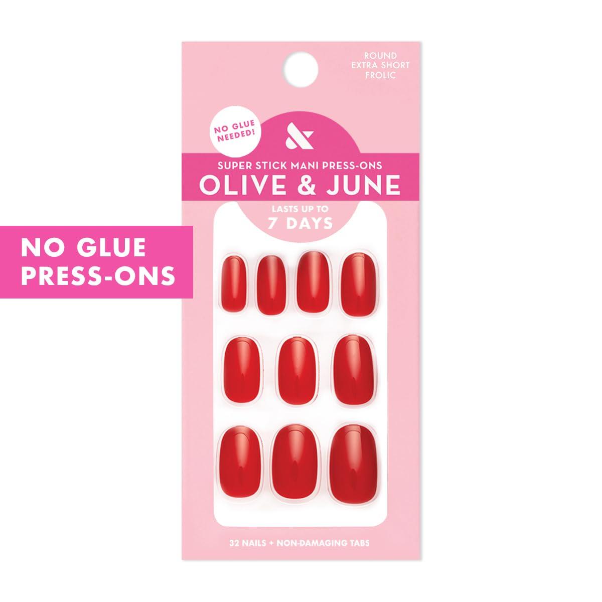 imageOlive ampamp June Classic Super Stick Mani Press On Nails Short Round No Glue Needed 32 Tab Nails in 16 Sizes NonToxic Tabs Easy OnOff NonDamaging Realest Look 7Day Wear Rink Pastel BlueLollipop