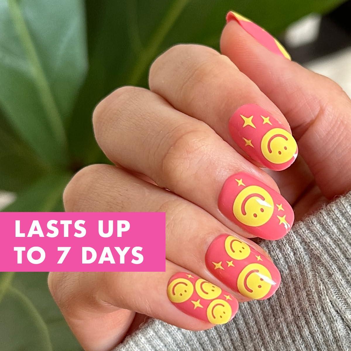 imageOlive ampamp June Classic Super Stick Mani Press On Nails Short Round No Glue Needed 32 Tab Nails in 16 Sizes NonToxic Tabs Easy OnOff NonDamaging Realest Look 7Day Wear Rink Pastel BlueHappy All Over