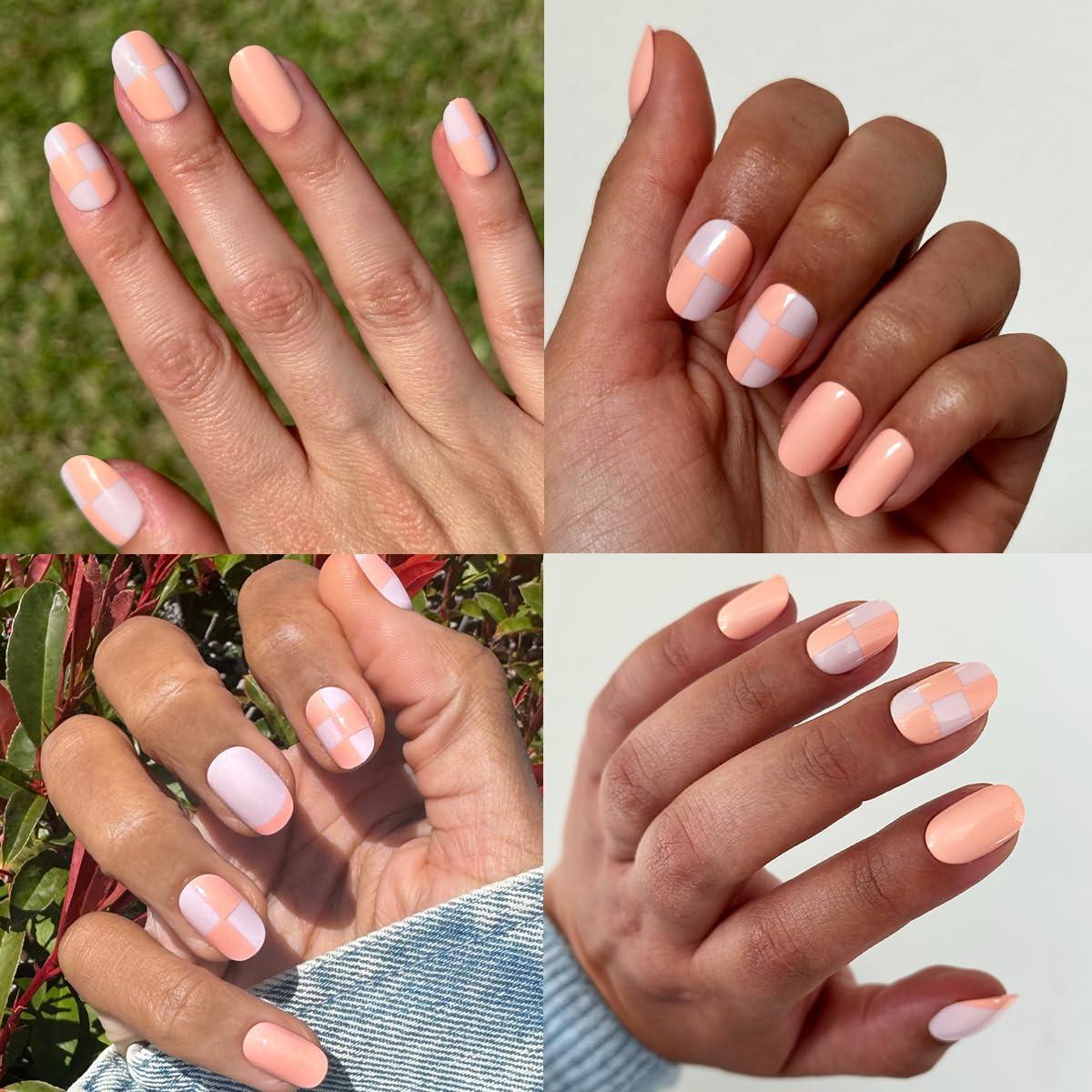 imageOlive ampamp June Classic Super Stick Mani Press On Nails Short Round No Glue Needed 32 Tab Nails in 16 Sizes NonToxic Tabs Easy OnOff NonDamaging Realest Look 7Day Wear Rink Pastel BlueSherbert Checker Party