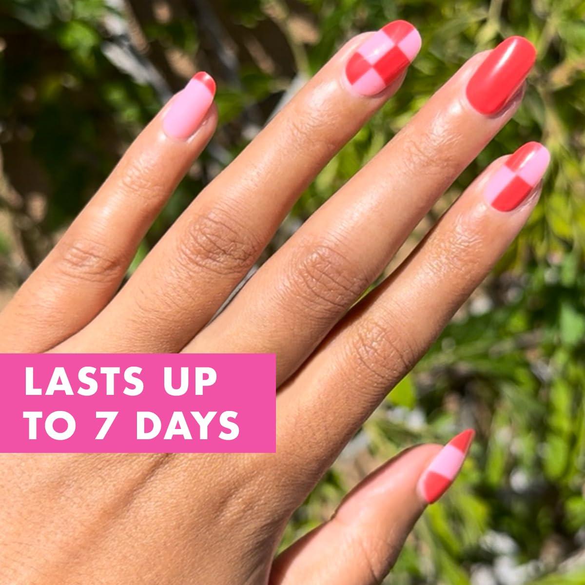 imageOlive ampamp June Classic Super Stick Mani Press On Nails Short Round No Glue Needed 32 Tab Nails in 16 Sizes NonToxic Tabs Easy OnOff NonDamaging Realest Look 7Day Wear Rink Pastel BluePink Checker Party