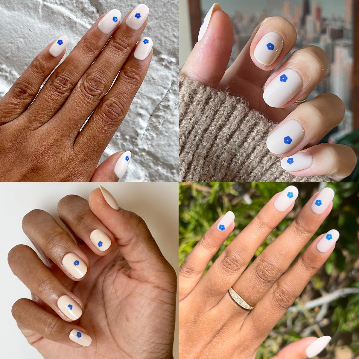 imageOlive ampamp June Classic Super Stick Mani Press On Nails Short Round No Glue Needed 32 Tab Nails in 16 Sizes NonToxic Tabs Easy OnOff NonDamaging Realest Look 7Day Wear Rink Pastel BlueMod Flowers