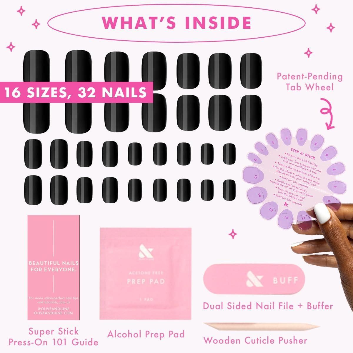 imageOlive ampamp June Classic Super Stick Mani Press On Nails Short Round No Glue Needed 32 Tab Nails in 16 Sizes NonToxic Tabs Easy OnOff NonDamaging Realest Look 7Day Wear Rink Pastel BlueCateye