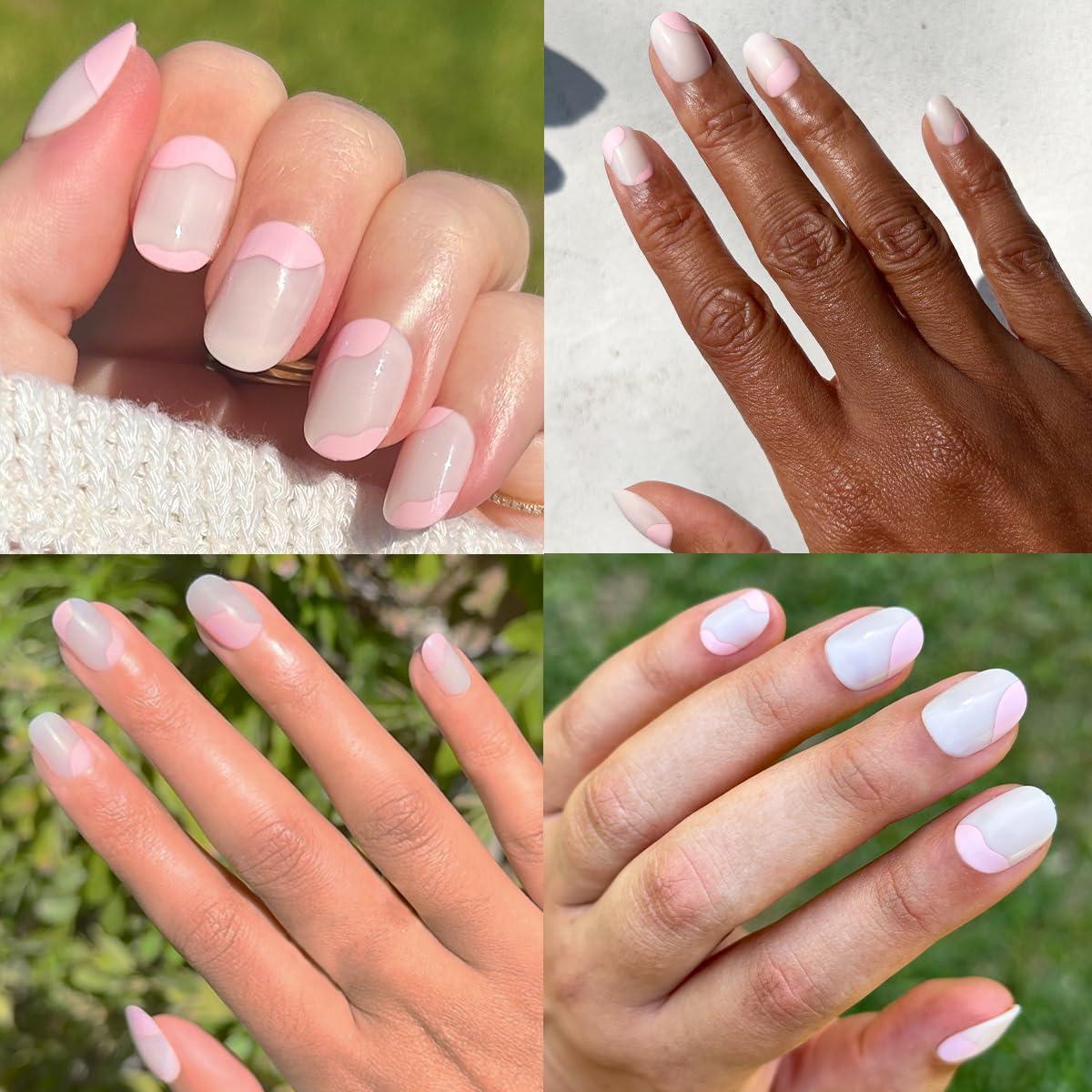 imageOlive ampamp June Classic Super Stick Mani Press On Nails Short Round No Glue Needed 32 Tab Nails in 16 Sizes NonToxic Tabs Easy OnOff NonDamaging Realest Look 7Day Wear Rink Pastel BlueOrganic Swirl