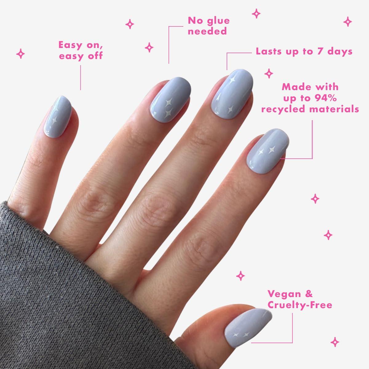 imageOlive ampamp June Classic Super Stick Mani Press On Nails Short Round No Glue Needed 32 Tab Nails in 16 Sizes NonToxic Tabs Easy OnOff NonDamaging Realest Look 7Day Wear Rink Pastel BlueSparkle Accent