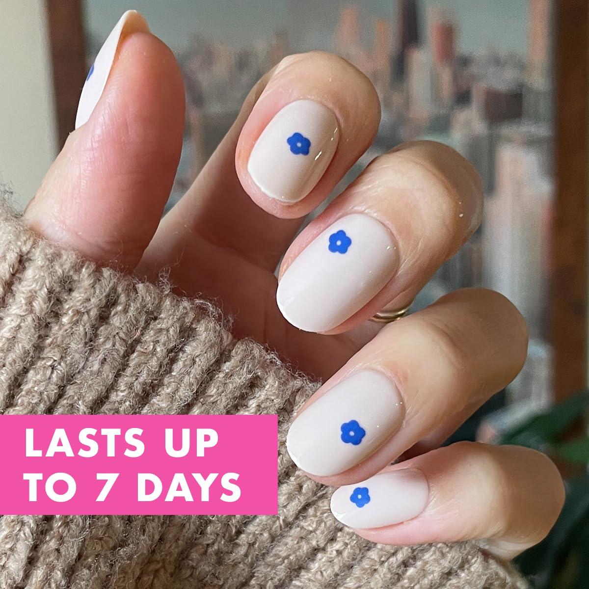 imageOlive ampamp June Classic Super Stick Mani Press On Nails Short Round No Glue Needed 32 Tab Nails in 16 Sizes NonToxic Tabs Easy OnOff NonDamaging Realest Look 7Day Wear Rink Pastel BlueMod Flowers