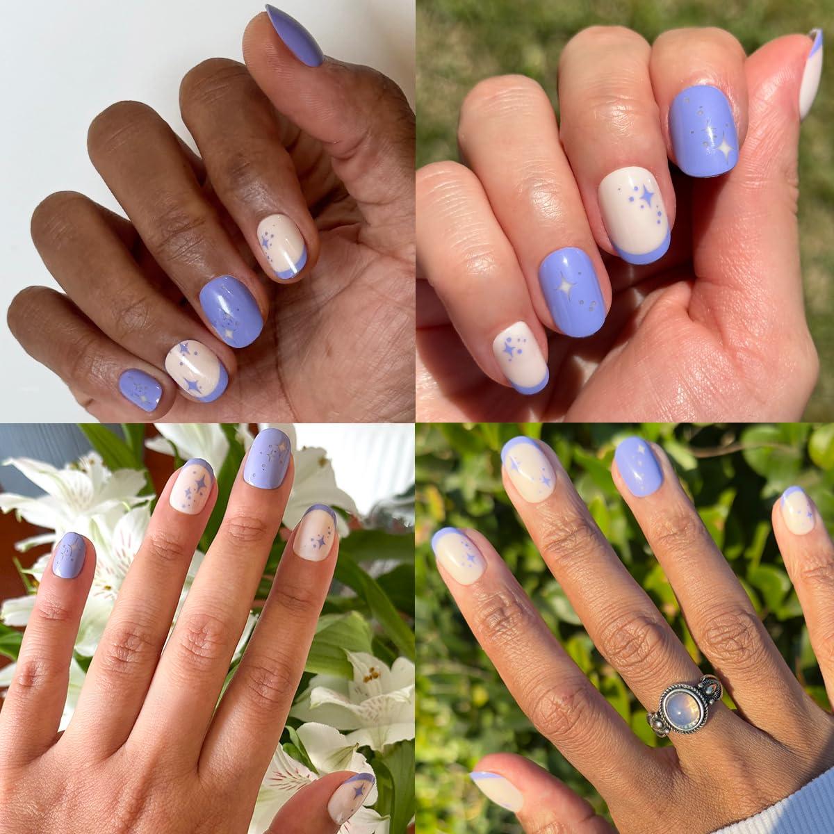 imageOlive ampamp June Classic Super Stick Mani Press On Nails Short Round No Glue Needed 32 Tab Nails in 16 Sizes NonToxic Tabs Easy OnOff NonDamaging Realest Look 7Day Wear Rink Pastel BlueMixed Purple Sparkle