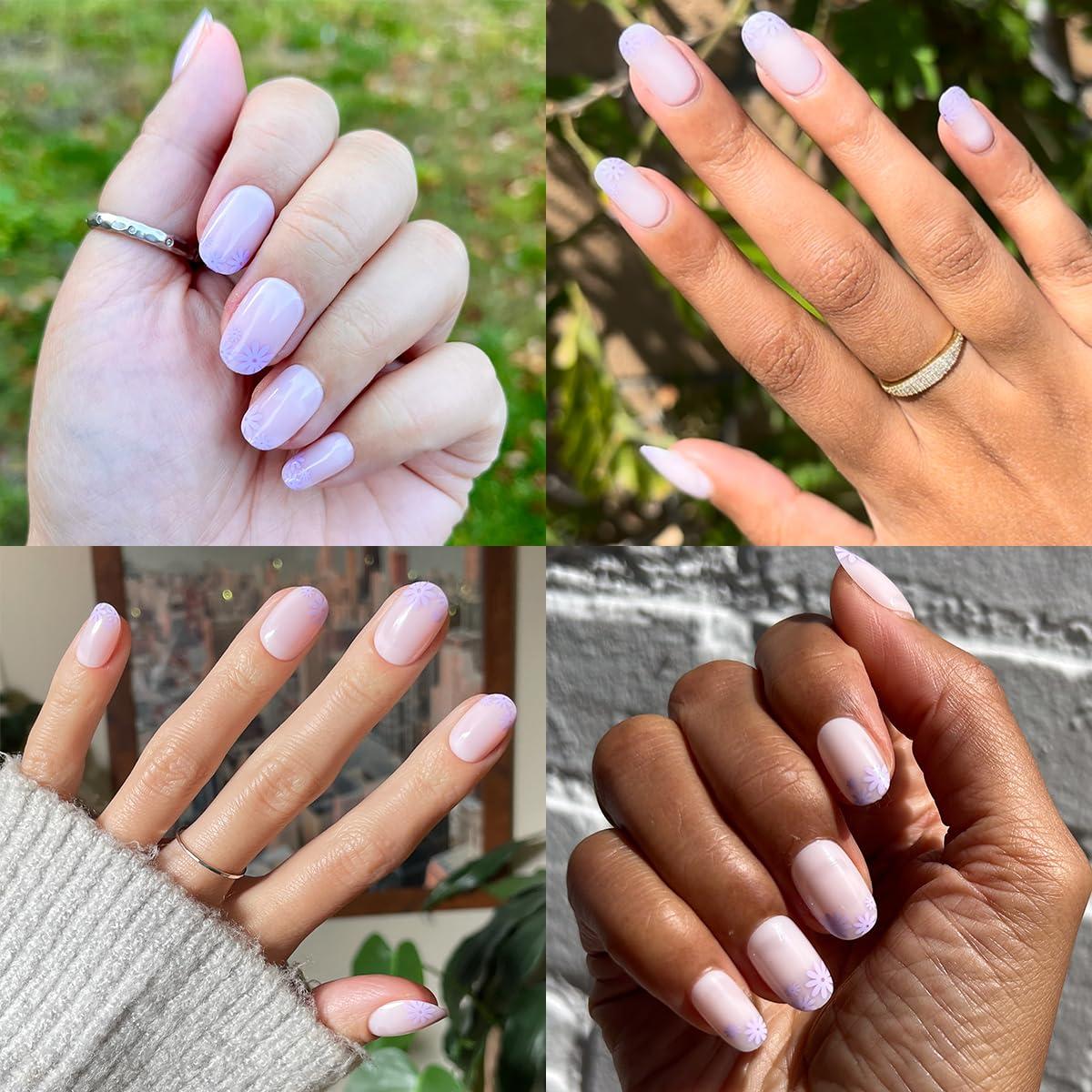 imageOlive ampamp June Classic Super Stick Mani Press On Nails Short Round No Glue Needed 32 Tab Nails in 16 Sizes NonToxic Tabs Easy OnOff NonDamaging Realest Look 7Day Wear Rink Pastel BlueFloral Tip