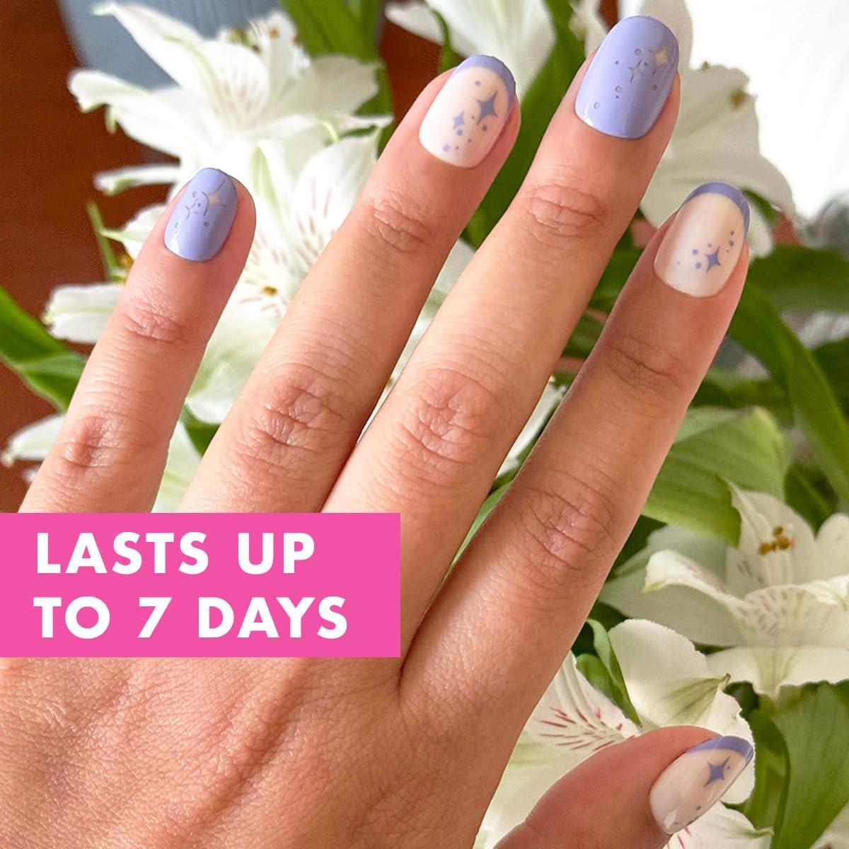 imageOlive ampamp June Classic Super Stick Mani Press On Nails Short Round No Glue Needed 32 Tab Nails in 16 Sizes NonToxic Tabs Easy OnOff NonDamaging Realest Look 7Day Wear Rink Pastel BlueMixed Purple Sparkle