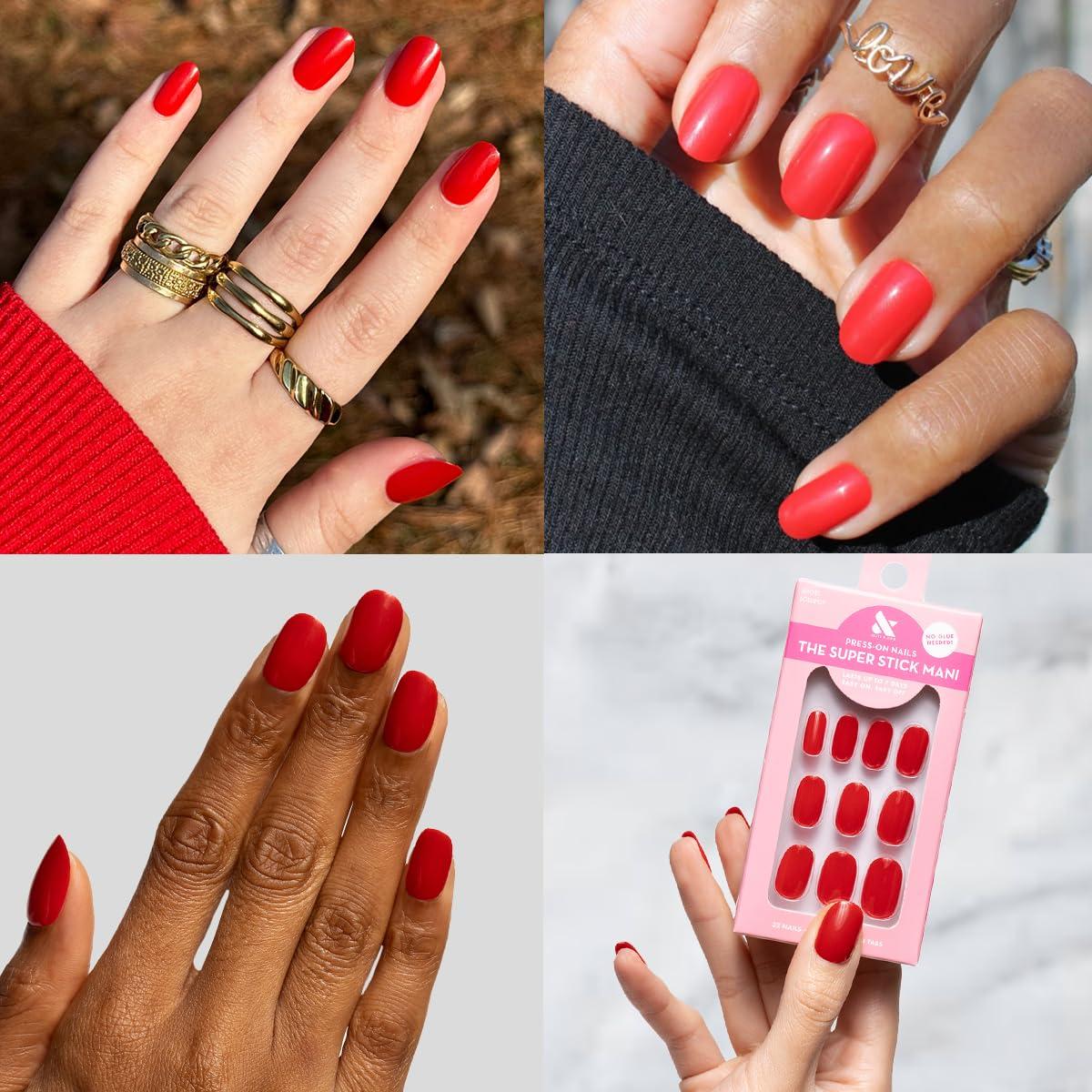 imageOlive ampamp June Classic Super Stick Mani Press On Nails Short Round No Glue Needed 32 Tab Nails in 16 Sizes NonToxic Tabs Easy OnOff NonDamaging Realest Look 7Day Wear Rink Pastel BlueLollipop