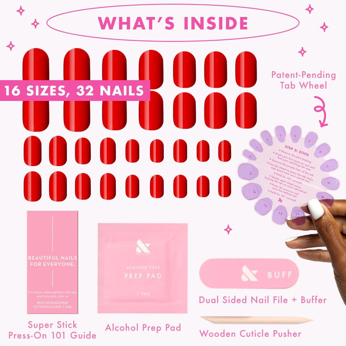 imageOlive ampamp June Classic Super Stick Mani Press On Nails Short Round No Glue Needed 32 Tab Nails in 16 Sizes NonToxic Tabs Easy OnOff NonDamaging Realest Look 7Day Wear Rink Pastel BlueLollipop