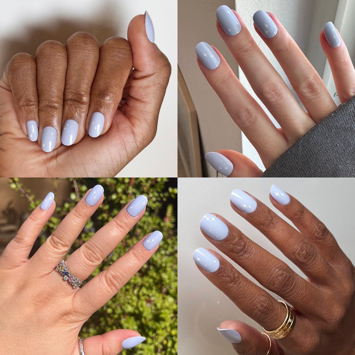 imageOlive ampamp June Classic Super Stick Mani Press On Nails Short Round No Glue Needed 32 Tab Nails in 16 Sizes NonToxic Tabs Easy OnOff NonDamaging Realest Look 7Day Wear Rink Pastel BlueSparkle Accent