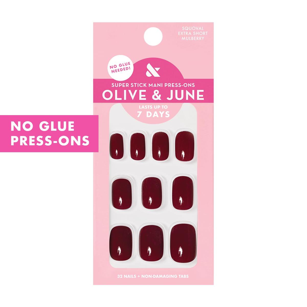 imageOlive ampamp June Classic Super Stick Mani Press On Nails Short Round No Glue Needed 32 Tab Nails in 16 Sizes NonToxic Tabs Easy OnOff NonDamaging Realest Look 7Day Wear Rink Pastel BlueMulberry