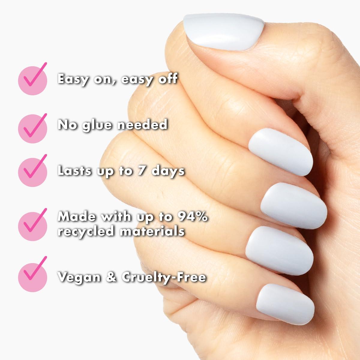 imageOlive ampamp June Classic Super Stick Mani Press On Nails Short Round No Glue Needed 32 Tab Nails in 16 Sizes NonToxic Tabs Easy OnOff NonDamaging Realest Look 7Day Wear Rink Pastel BlueRink