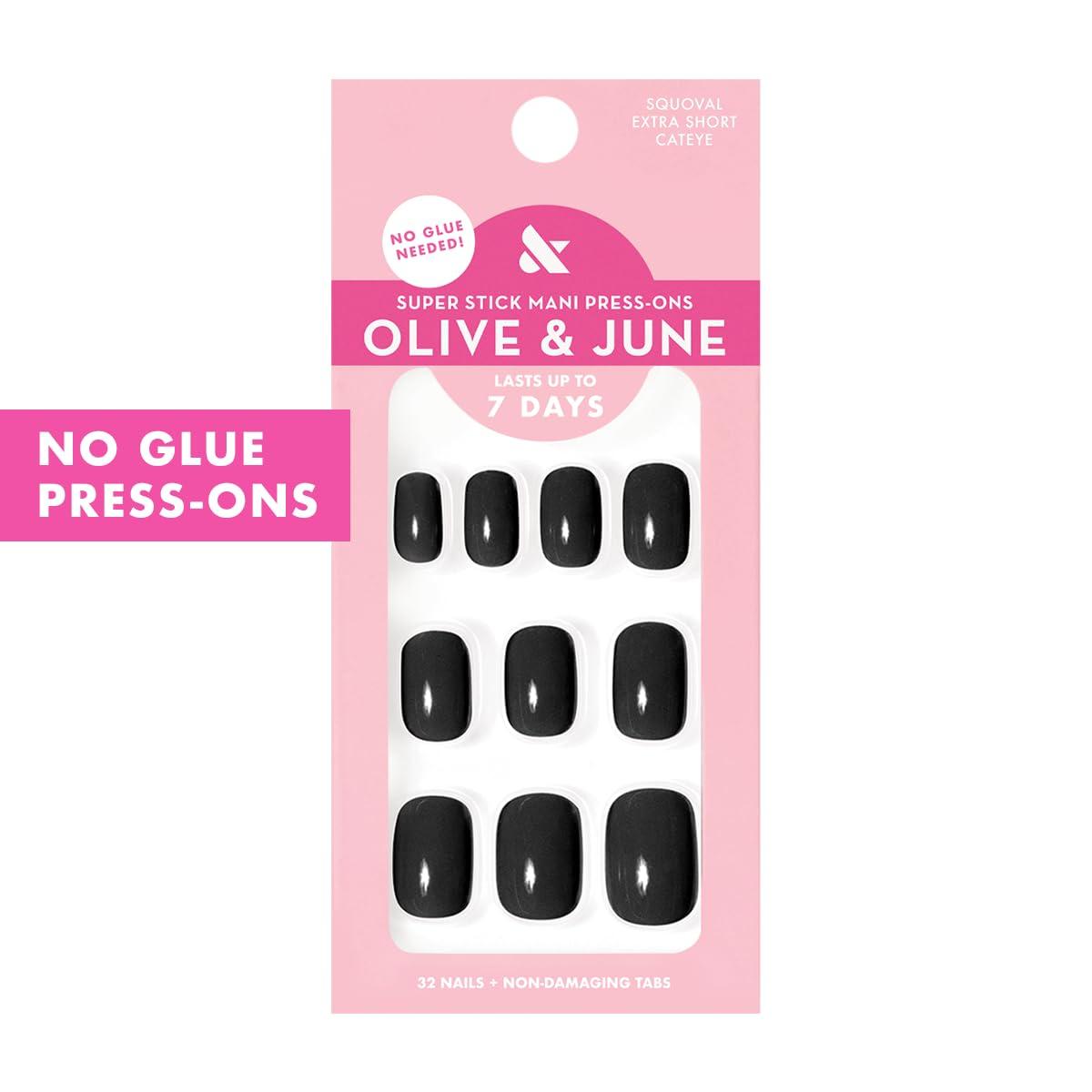 imageOlive ampamp June Classic Super Stick Mani Press On Nails Short Round No Glue Needed 32 Tab Nails in 16 Sizes NonToxic Tabs Easy OnOff NonDamaging Realest Look 7Day Wear Rink Pastel BlueCateye