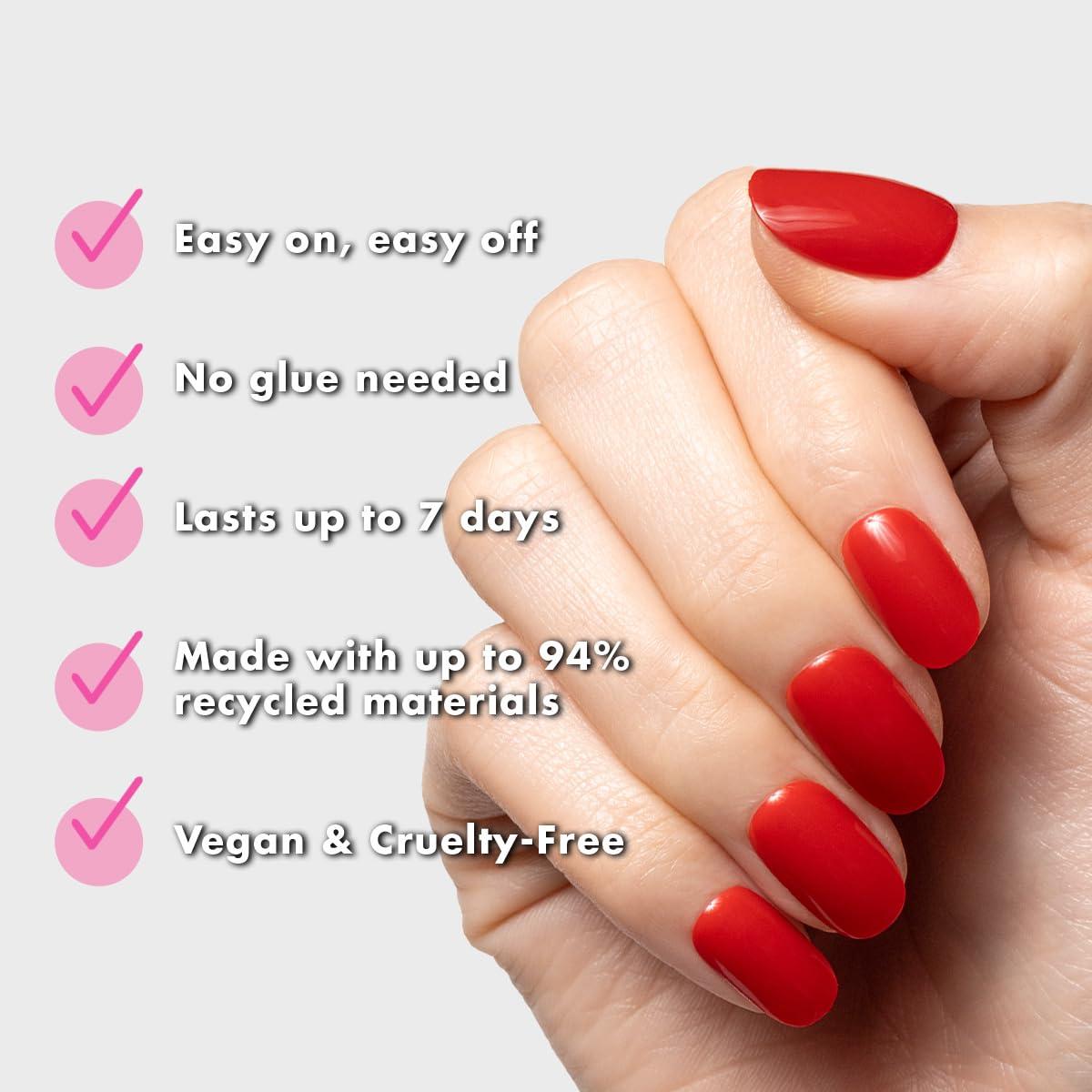 imageOlive ampamp June Classic Super Stick Mani Press On Nails Short Round No Glue Needed 32 Tab Nails in 16 Sizes NonToxic Tabs Easy OnOff NonDamaging Realest Look 7Day Wear Rink Pastel BlueLollipop