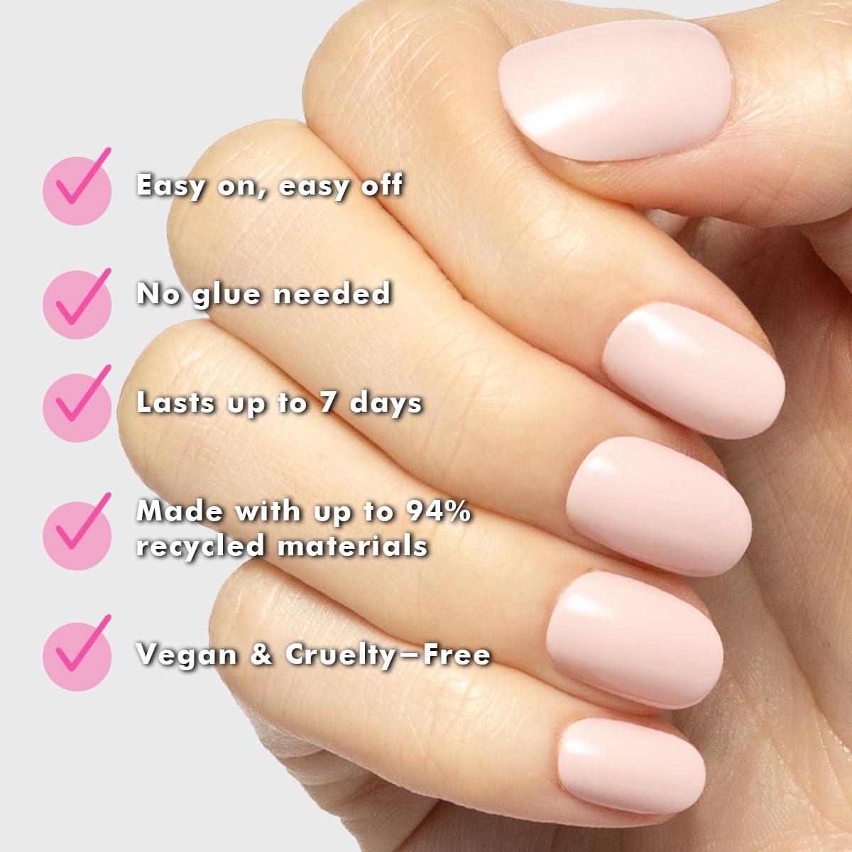 imageOlive ampamp June Classic Super Stick Mani Press On Nails Short Round No Glue Needed 32 Tab Nails in 16 Sizes NonToxic Tabs Easy OnOff NonDamaging Realest Look 7Day Wear Rink Pastel BlueGelato