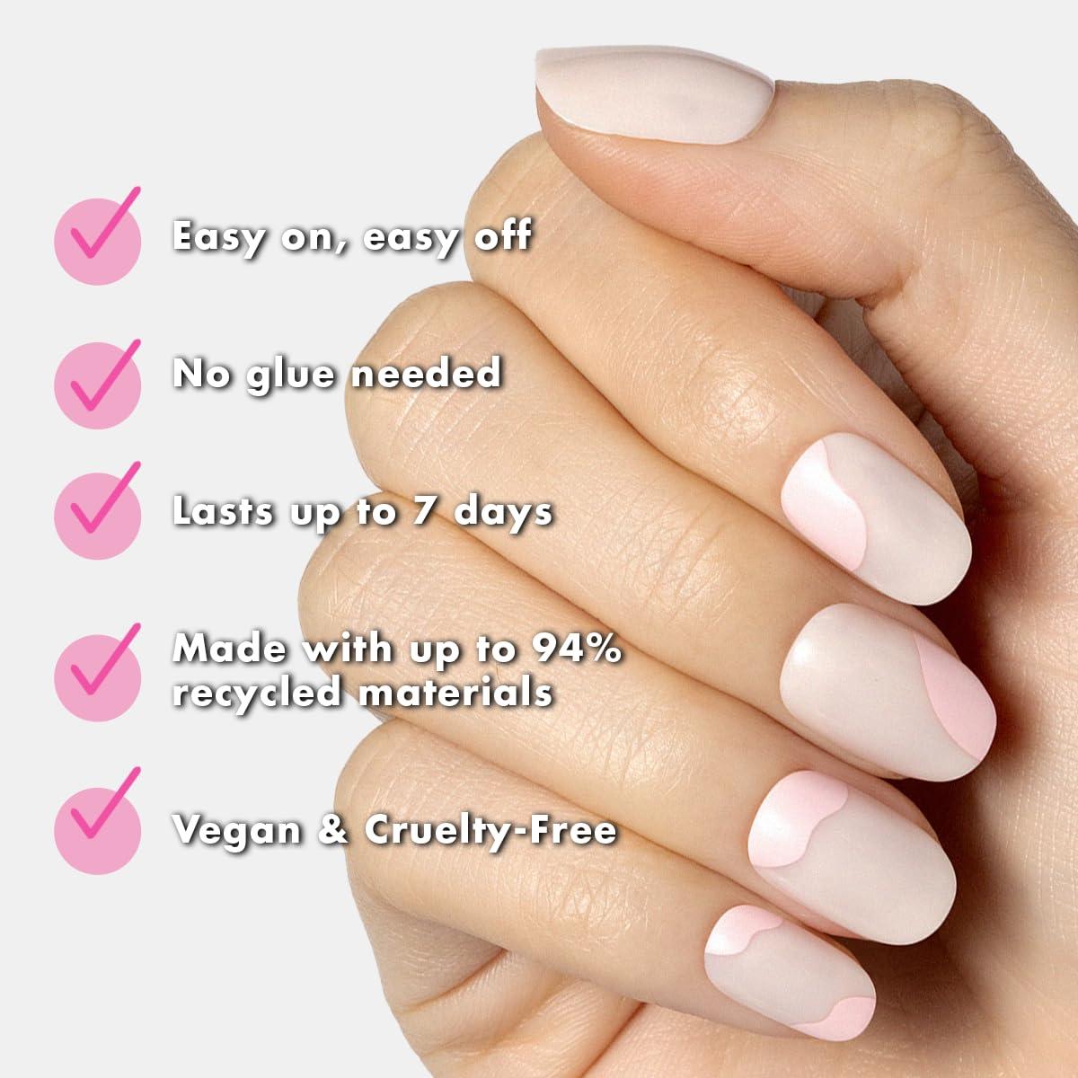 imageOlive ampamp June Classic Super Stick Mani Press On Nails Short Round No Glue Needed 32 Tab Nails in 16 Sizes NonToxic Tabs Easy OnOff NonDamaging Realest Look 7Day Wear Rink Pastel BlueOrganic Swirl