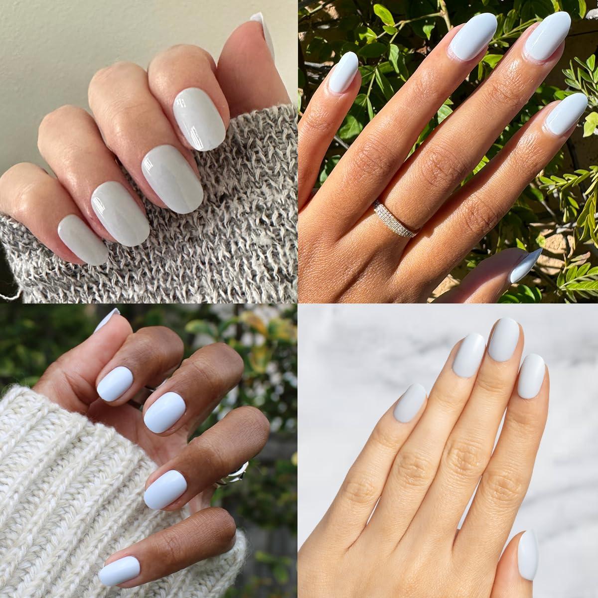 imageOlive ampamp June Classic Super Stick Mani Press On Nails Short Round No Glue Needed 32 Tab Nails in 16 Sizes NonToxic Tabs Easy OnOff NonDamaging Realest Look 7Day Wear Rink Pastel BlueRink