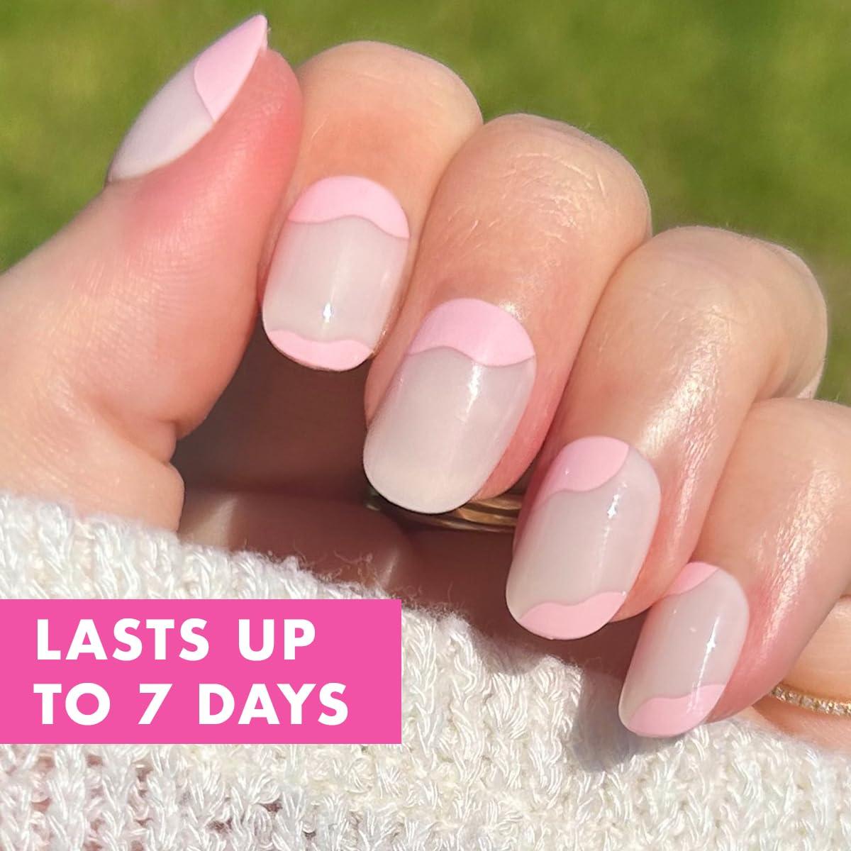 imageOlive ampamp June Classic Super Stick Mani Press On Nails Short Round No Glue Needed 32 Tab Nails in 16 Sizes NonToxic Tabs Easy OnOff NonDamaging Realest Look 7Day Wear Rink Pastel BlueOrganic Swirl