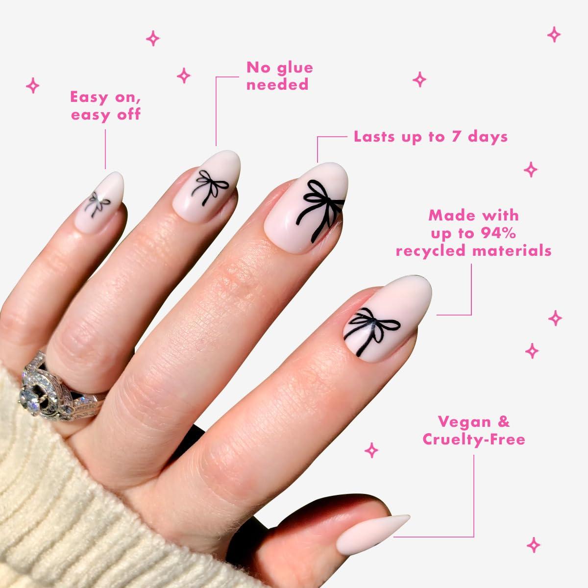 imageOlive ampamp June Classic Super Stick Mani Press On Nails Short Round No Glue Needed 32 Tab Nails in 16 Sizes NonToxic Tabs Easy OnOff NonDamaging Realest Look 7Day Wear Rink Pastel BlueDainty Bows