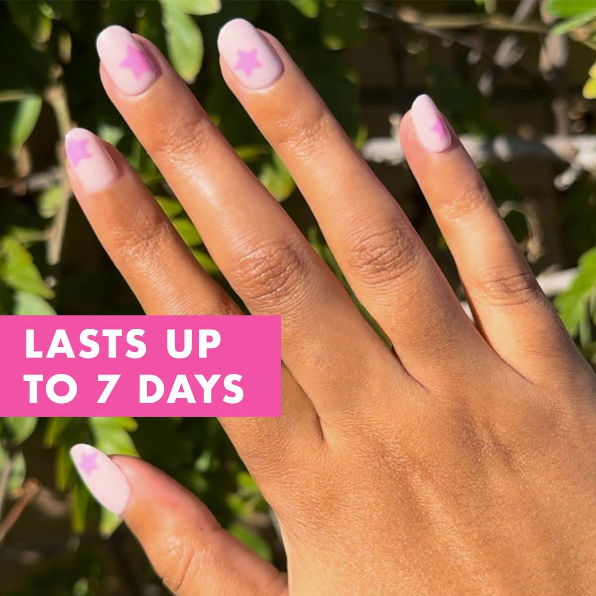 imageOlive ampamp June Classic Super Stick Mani Press On Nails Short Round No Glue Needed 32 Tab Nails in 16 Sizes NonToxic Tabs Easy OnOff NonDamaging Realest Look 7Day Wear Rink Pastel BluePink Star Party