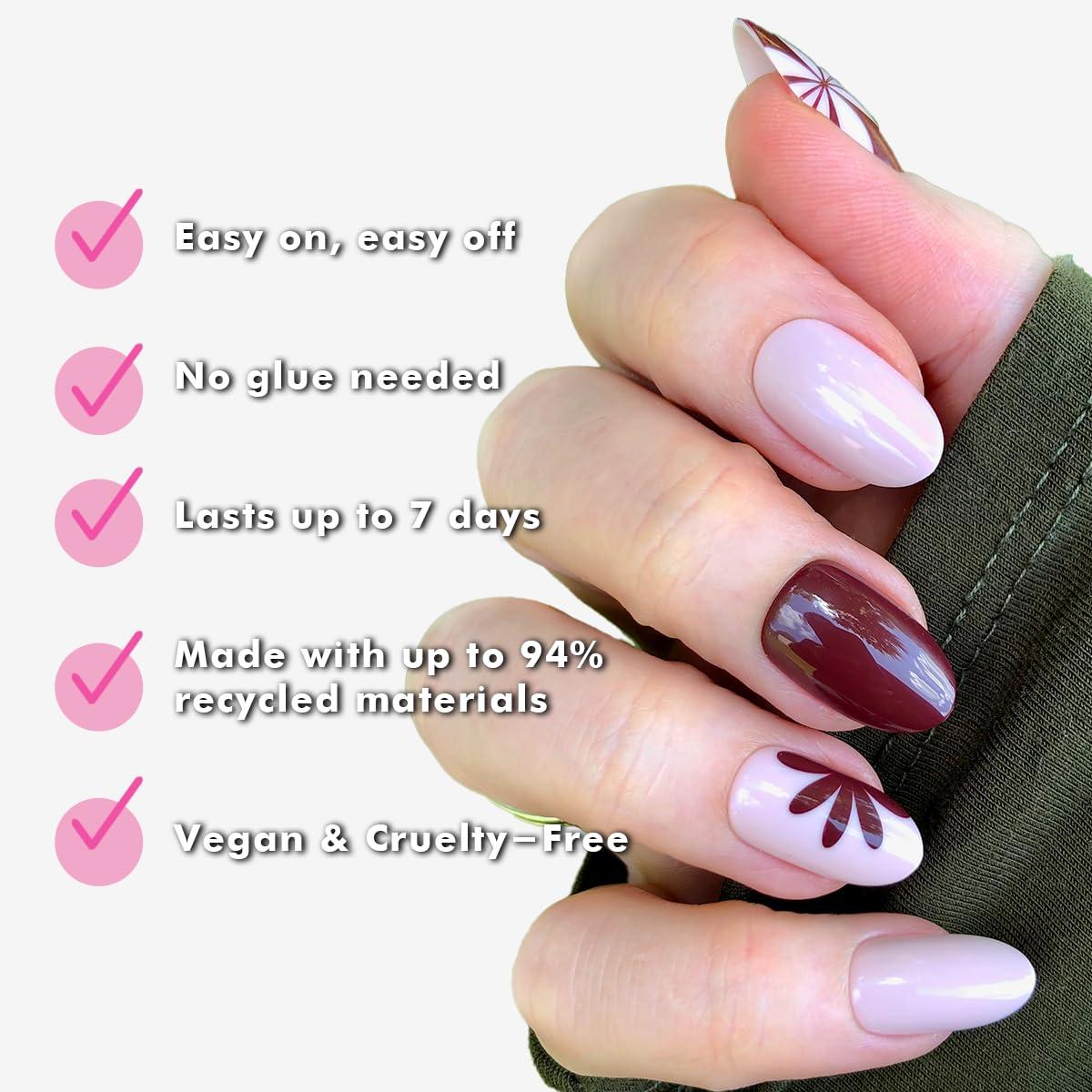 imageOlive ampamp June Classic Super Stick Mani Press On Nails Short Round No Glue Needed 32 Tab Nails in 16 Sizes NonToxic Tabs Easy OnOff NonDamaging Realest Look 7Day Wear Rink Pastel BlueBig Duo Toned Flowers