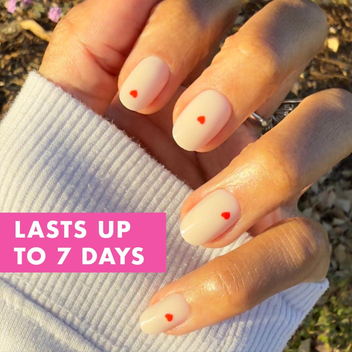 imageOlive ampamp June Classic Super Stick Mani Press On Nails Short Round No Glue Needed 32 Tab Nails in 16 Sizes NonToxic Tabs Easy OnOff NonDamaging Realest Look 7Day Wear Rink Pastel BlueRed Hearts