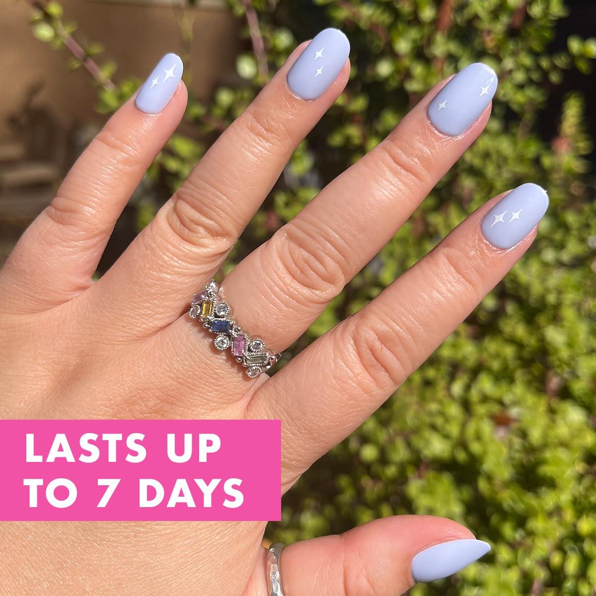 imageOlive ampamp June Classic Super Stick Mani Press On Nails Short Round No Glue Needed 32 Tab Nails in 16 Sizes NonToxic Tabs Easy OnOff NonDamaging Realest Look 7Day Wear Rink Pastel BlueSparkle Accent