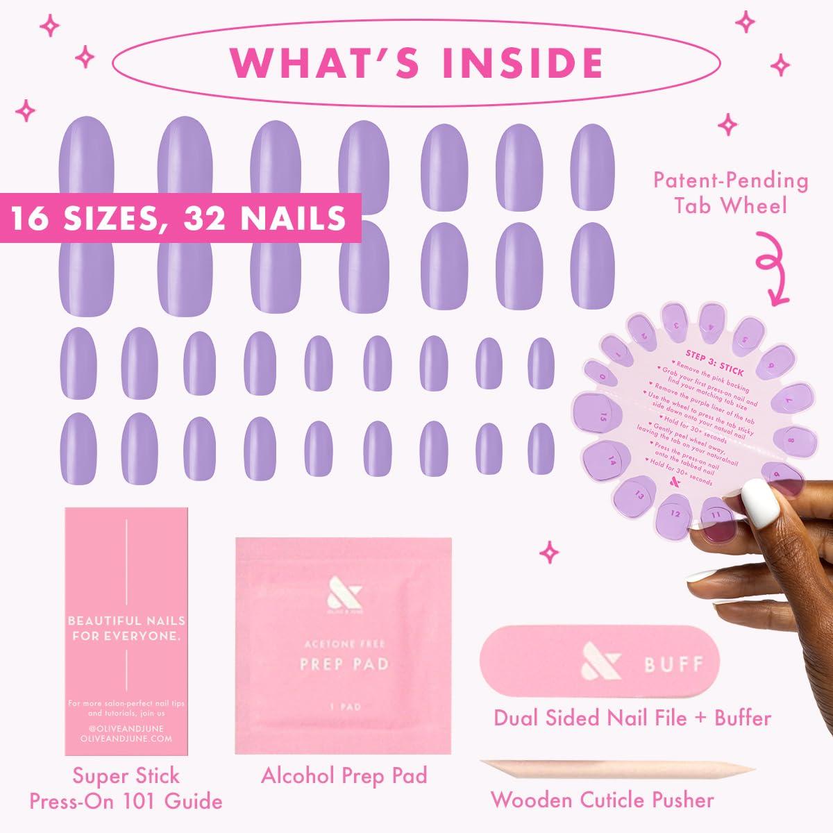 imageOlive ampamp June Classic Super Stick Mani Press On Nails Short Round No Glue Needed 32 Tab Nails in 16 Sizes NonToxic Tabs Easy OnOff NonDamaging Realest Look 7Day Wear Rink Pastel BluePrairie