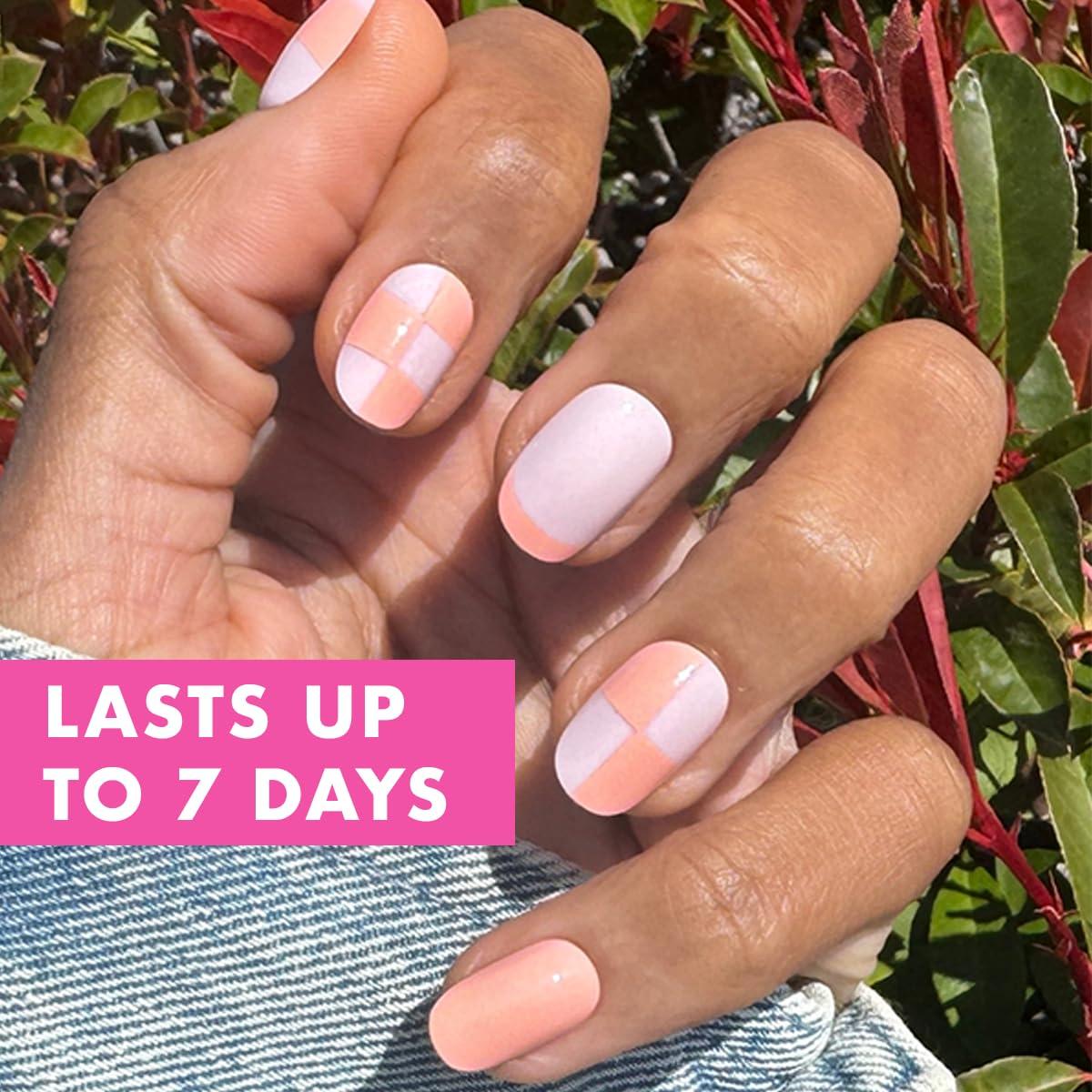 imageOlive ampamp June Classic Super Stick Mani Press On Nails Short Round No Glue Needed 32 Tab Nails in 16 Sizes NonToxic Tabs Easy OnOff NonDamaging Realest Look 7Day Wear Rink Pastel BlueSherbert Checker Party