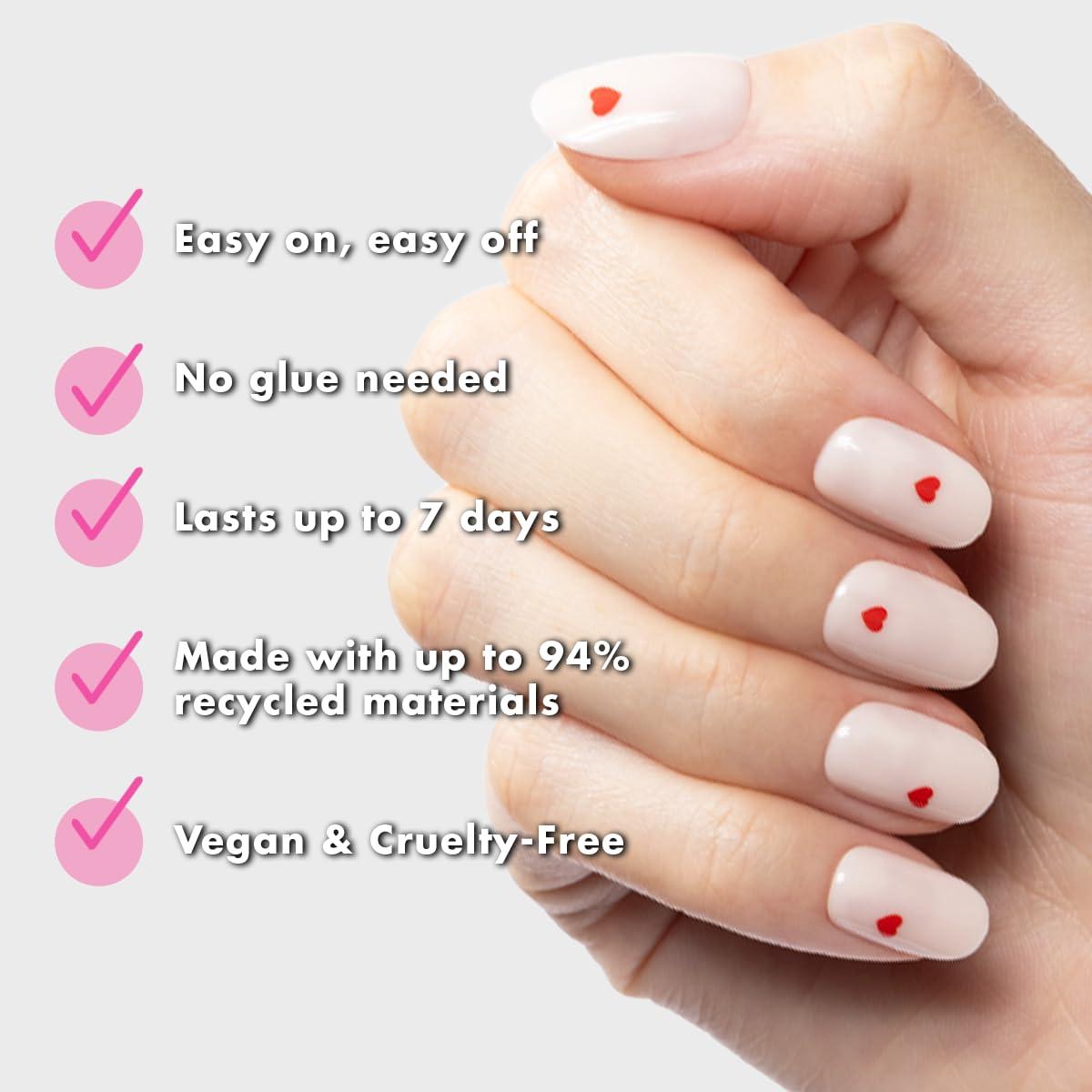 imageOlive ampamp June Classic Super Stick Mani Press On Nails Short Round No Glue Needed 32 Tab Nails in 16 Sizes NonToxic Tabs Easy OnOff NonDamaging Realest Look 7Day Wear Rink Pastel BlueRed Hearts