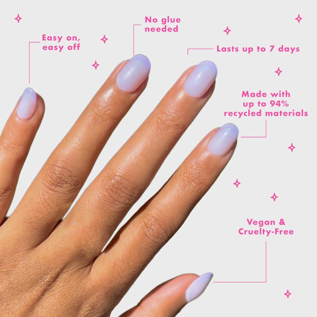 imageOlive ampamp June Classic Super Stick Mani Press On Nails Short Round No Glue Needed 32 Tab Nails in 16 Sizes NonToxic Tabs Easy OnOff NonDamaging Realest Look 7Day Wear Rink Pastel BlueTonal Lavender French
