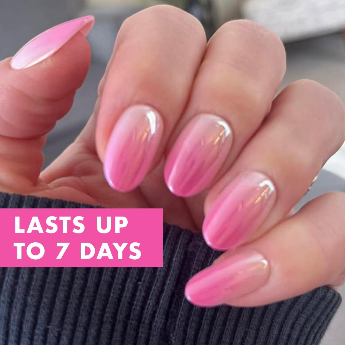 imageOlive ampamp June Effects Super Stick Mani Press On Nails Extra Short Squoval No Glue Needed 32 Tab Nails in 16 Sizes NonToxic Tabs Easy OnOff NonDamaging Real Look 7Day Wear Fairy VelvetPink Chrome Gradient