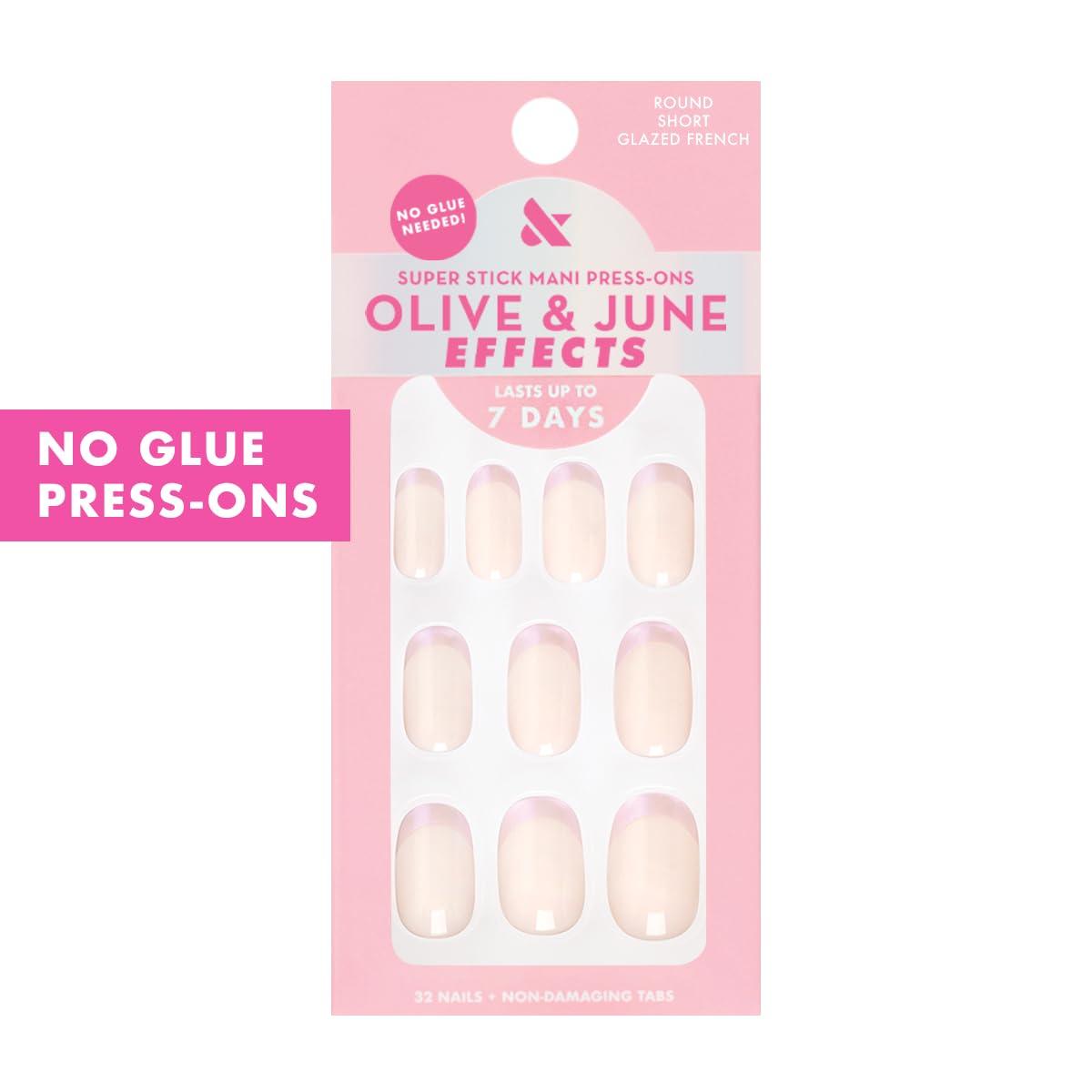 imageOlive ampamp June Effects Super Stick Mani Press On Nails Extra Short Squoval No Glue Needed 32 Tab Nails in 16 Sizes NonToxic Tabs Easy OnOff NonDamaging Real Look 7Day Wear Fairy VelvetGlazed French