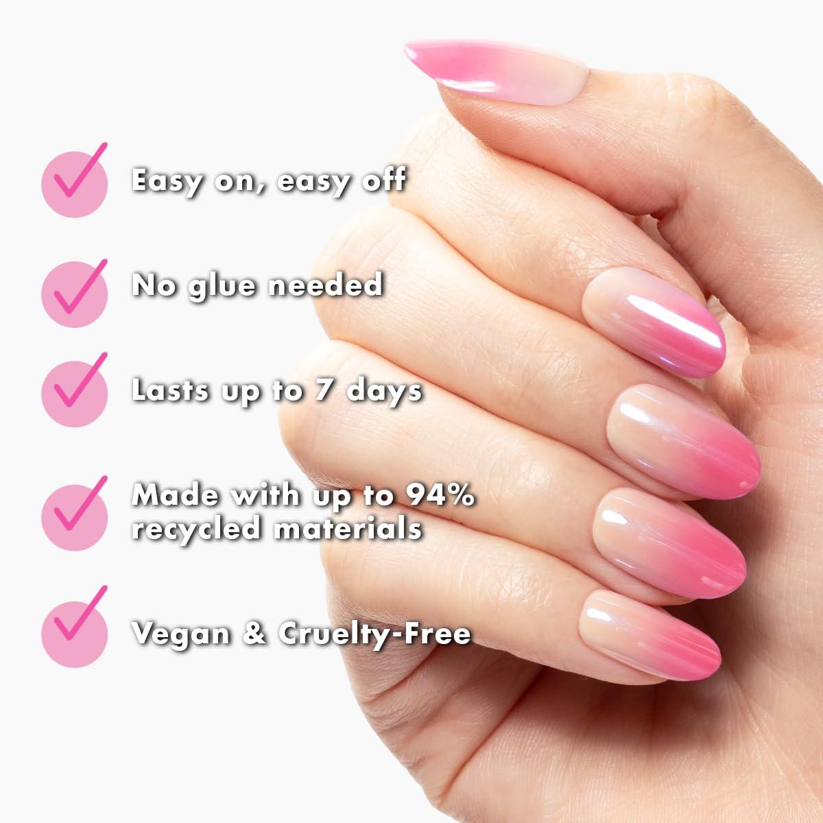 imageOlive ampamp June Effects Super Stick Mani Press On Nails Extra Short Squoval No Glue Needed 32 Tab Nails in 16 Sizes NonToxic Tabs Easy OnOff NonDamaging Real Look 7Day Wear Fairy VelvetPink Chrome Gradient