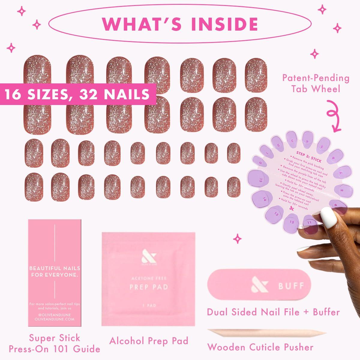 imageOlive ampamp June Effects Super Stick Mani Press On Nails Extra Short Squoval No Glue Needed 32 Tab Nails in 16 Sizes NonToxic Tabs Easy OnOff NonDamaging Real Look 7Day Wear Fairy VelvetShacket Velvet