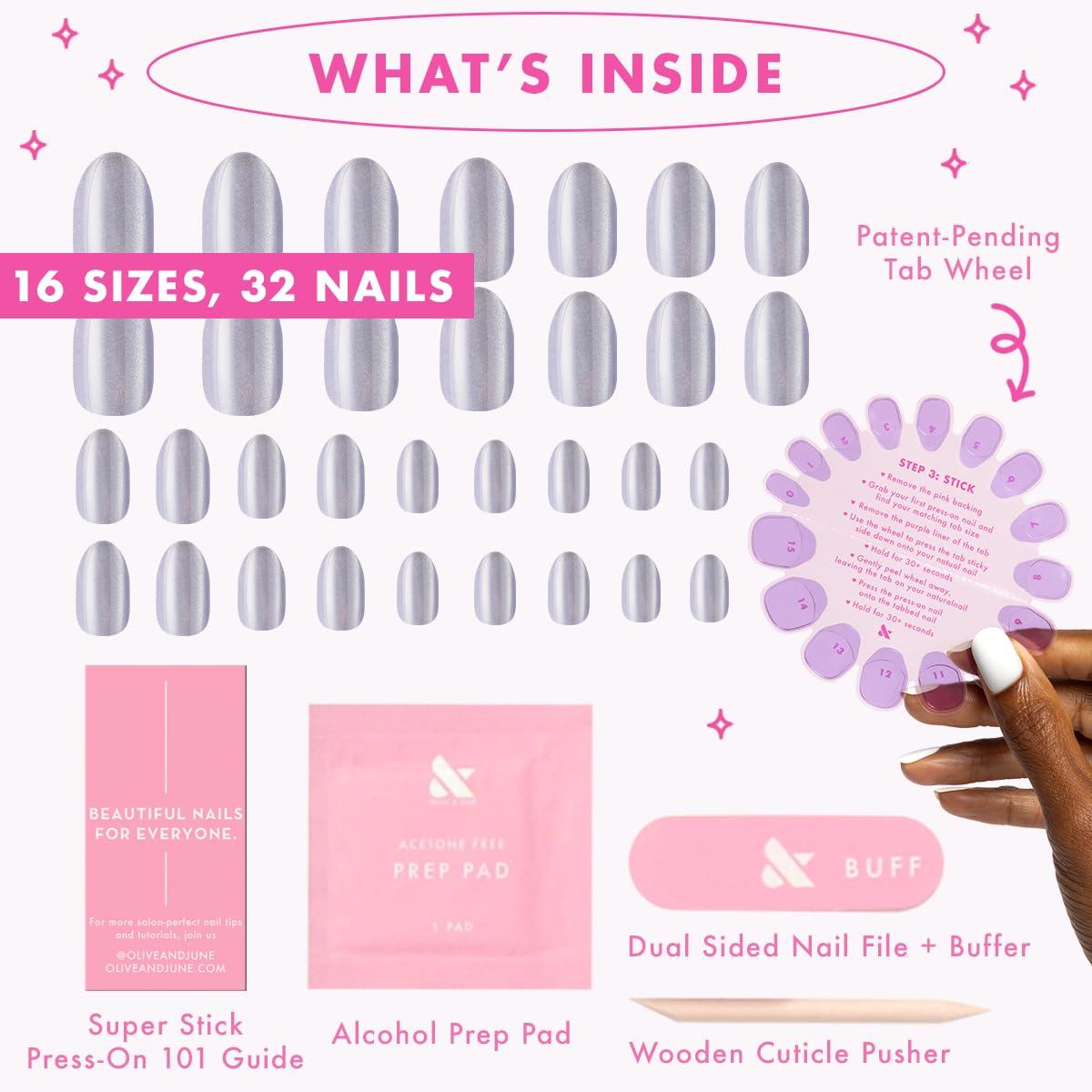 imageOlive ampamp June Effects Super Stick Mani Press On Nails Extra Short Squoval No Glue Needed 32 Tab Nails in 16 Sizes NonToxic Tabs Easy OnOff NonDamaging Real Look 7Day Wear Fairy VelvetBP Velvet