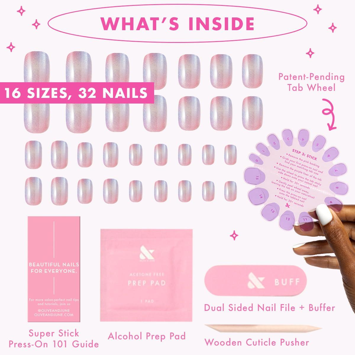 imageOlive ampamp June Effects Super Stick Mani Press On Nails Extra Short Squoval No Glue Needed 32 Tab Nails in 16 Sizes NonToxic Tabs Easy OnOff NonDamaging Real Look 7Day Wear Fairy VelvetFairy Velvet