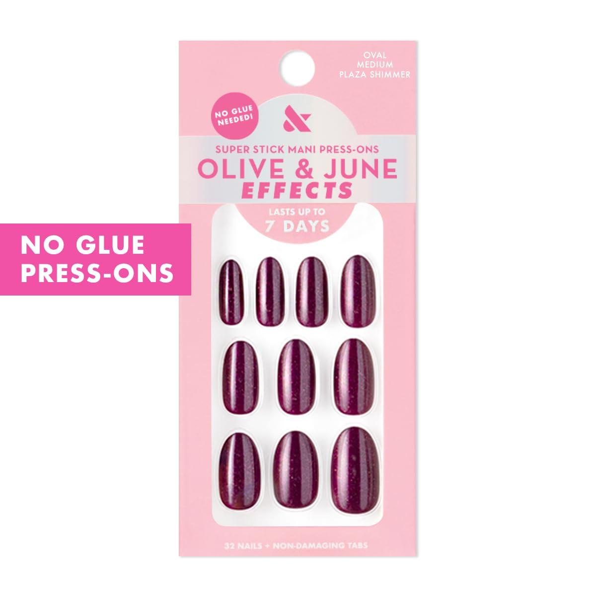imageOlive ampamp June Effects Super Stick Mani Press On Nails Extra Short Squoval No Glue Needed 32 Tab Nails in 16 Sizes NonToxic Tabs Easy OnOff NonDamaging Real Look 7Day Wear Fairy VelvetPlaza Shimmer