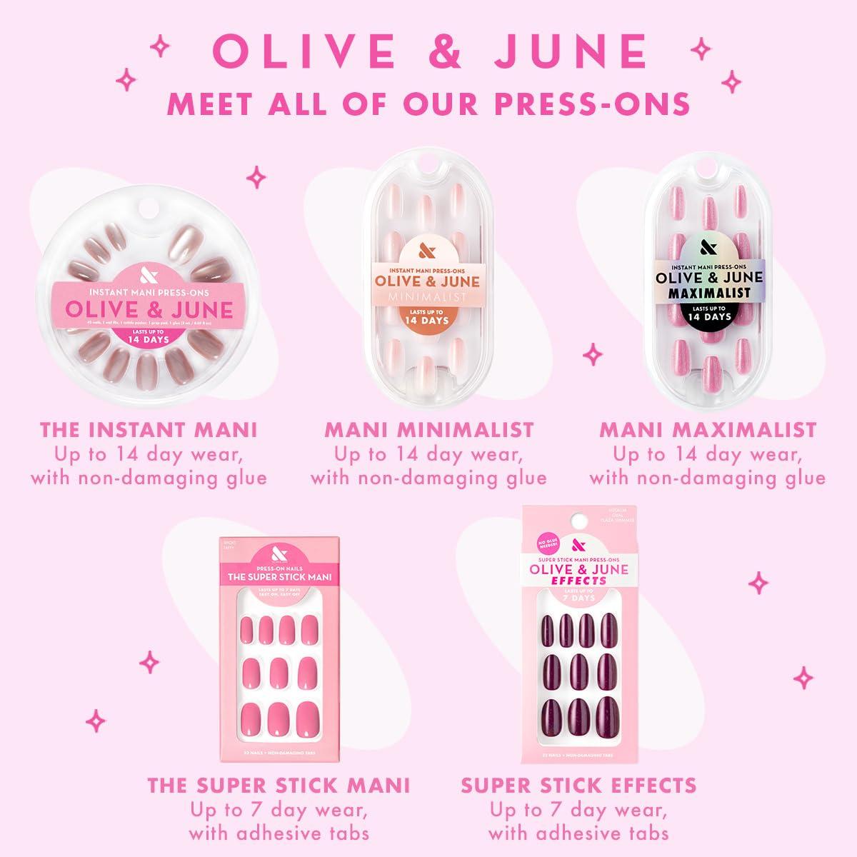 imageOlive ampamp June Effects Super Stick Mani Press On Nails Extra Short Squoval No Glue Needed 32 Tab Nails in 16 Sizes NonToxic Tabs Easy OnOff NonDamaging Real Look 7Day Wear Fairy VelvetFairy Velvet