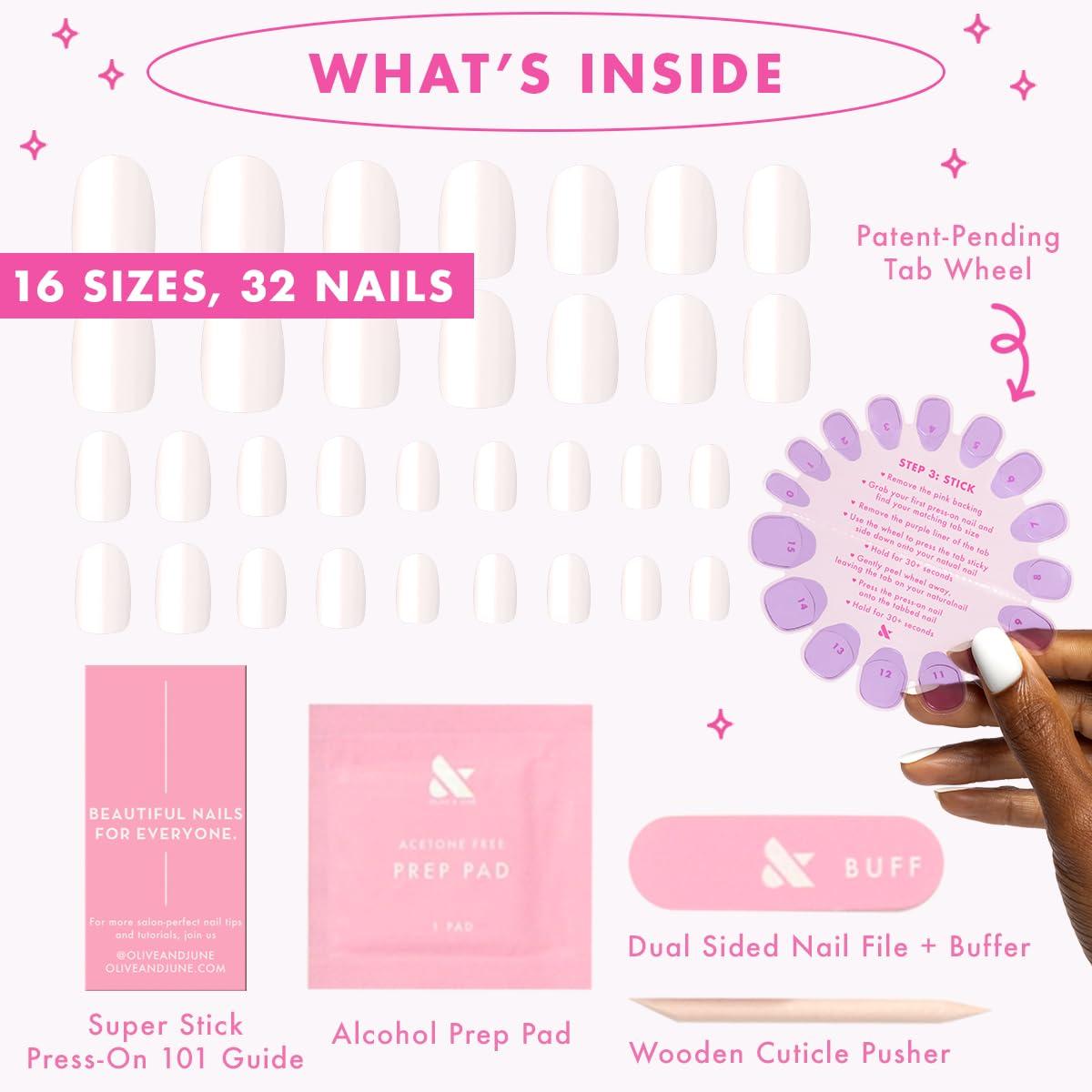 imageOlive ampamp June Effects Super Stick Mani Press On Nails Extra Short Squoval No Glue Needed 32 Tab Nails in 16 Sizes NonToxic Tabs Easy OnOff NonDamaging Real Look 7Day Wear Fairy VelvetCloud Chrome