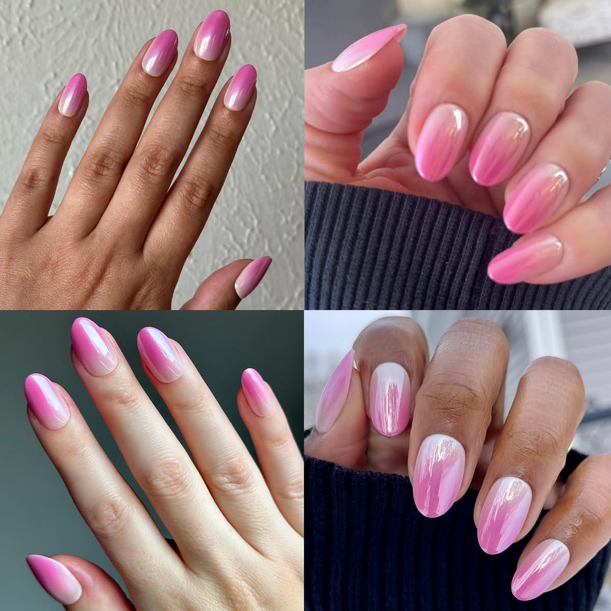 imageOlive ampamp June Effects Super Stick Mani Press On Nails Extra Short Squoval No Glue Needed 32 Tab Nails in 16 Sizes NonToxic Tabs Easy OnOff NonDamaging Real Look 7Day Wear Fairy VelvetPink Chrome Gradient