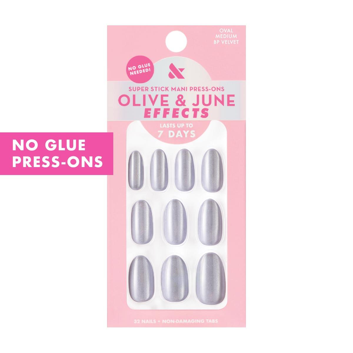 imageOlive ampamp June Effects Super Stick Mani Press On Nails Extra Short Squoval No Glue Needed 32 Tab Nails in 16 Sizes NonToxic Tabs Easy OnOff NonDamaging Real Look 7Day Wear Fairy VelvetBP Velvet