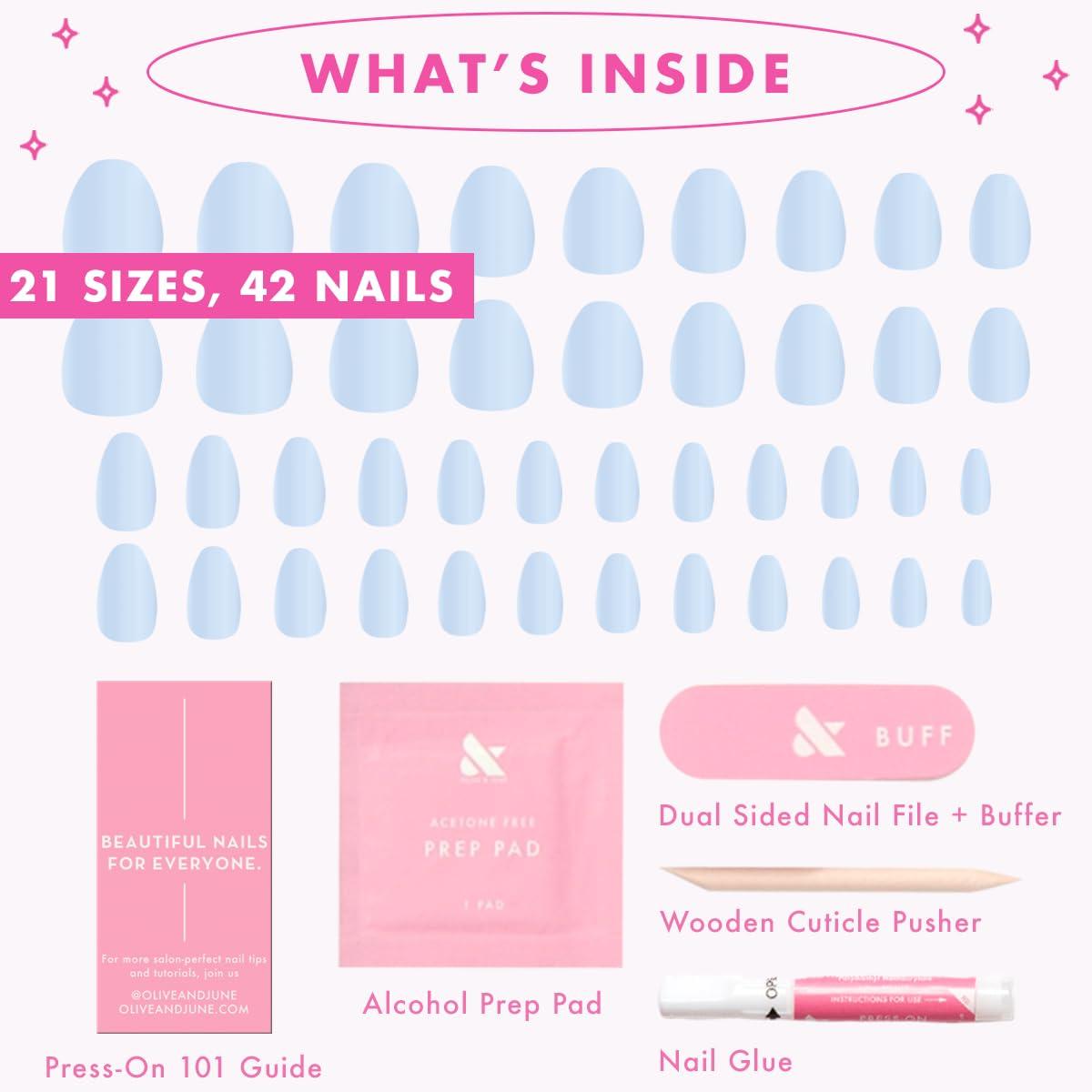 imageOlive ampamp June Instant Mani Press On Nails Glue 42 Fake Nails 21 Sizes NonToxic LongLasting Recycled Materials Realistic LookBP