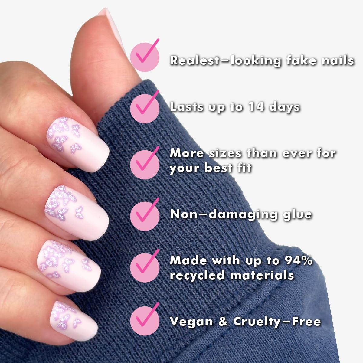 imageOlive ampamp June Instant Mani Press On Nails Glue 42 Fake Nails 21 Sizes NonToxic LongLasting Recycled Materials Realistic LookButterfly Ombre